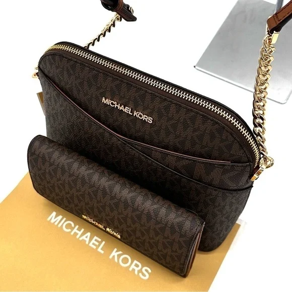 Michael Kors JST Medium Dome Crossbody & Large Trifold Wallet Brown (NWT) - Picture 10 of 13